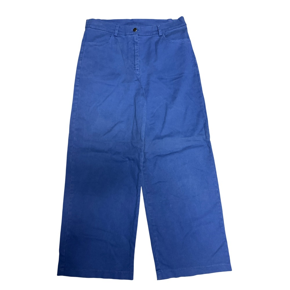 Loup Women Blue High Waisted Wide Leg Cotton Stretch Pants Size XL Made in USA